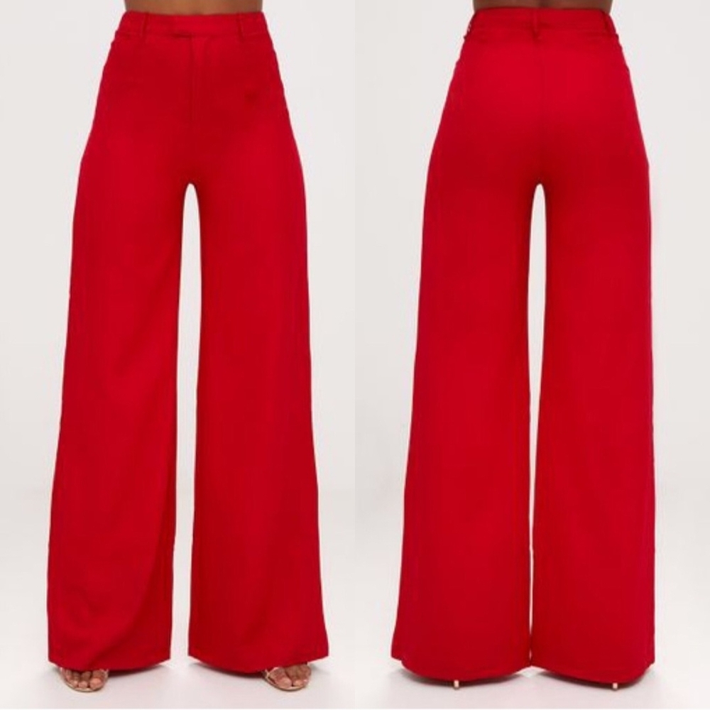 Pretty Little Thing Elegant Red Wide-Leg Women's Pants